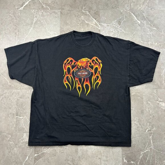 Vintage Harley Davidson Graphic Tee Mens 3XL XXXL Flames Eagle Short Sleeve y2k - Picture 1 of 9